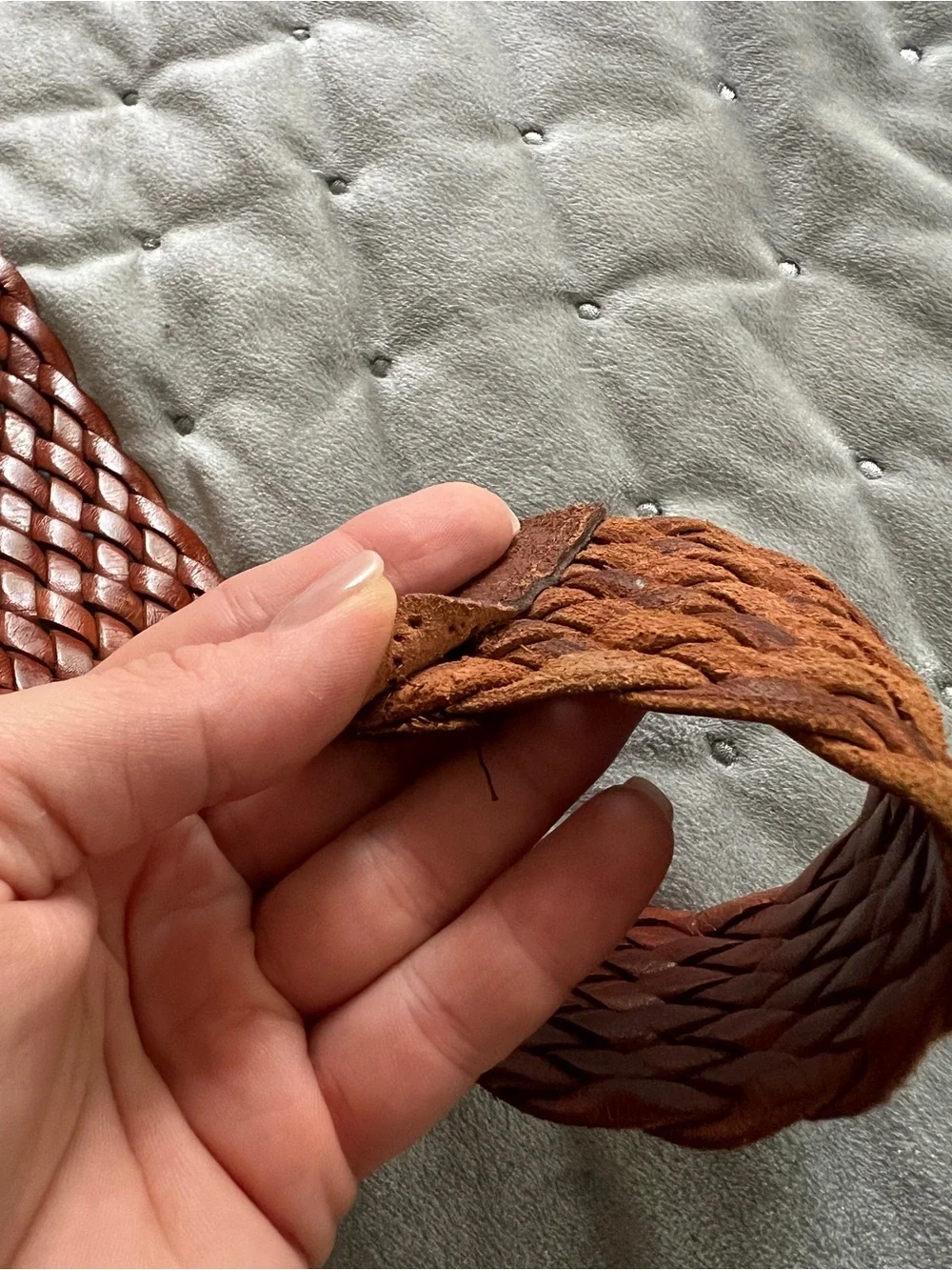 Vintage Boho Woven Brown Leather Belt Western Rustic Artisan